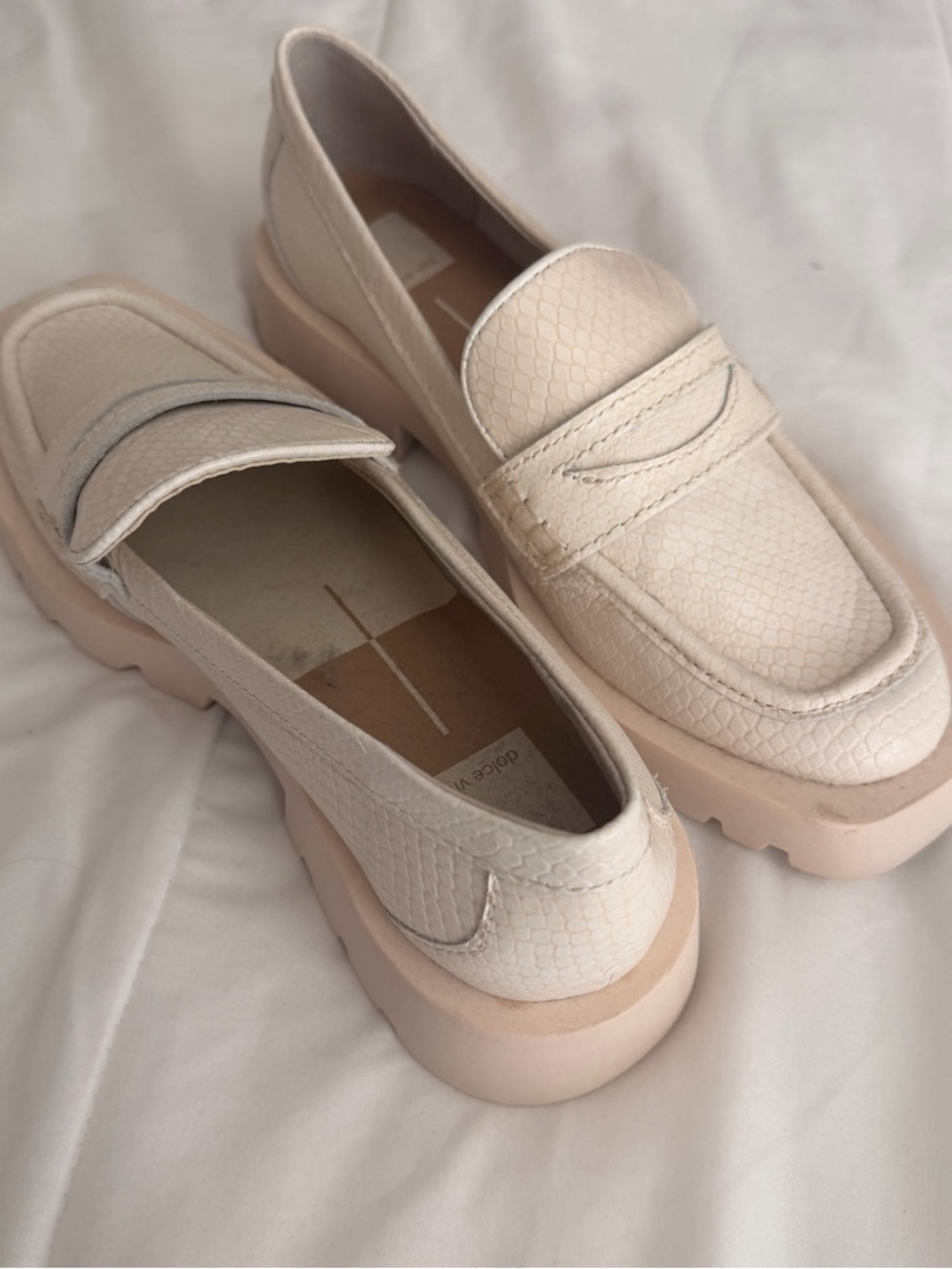 Dolce Vita Cream Faux-Snakeskin Platform Loafers